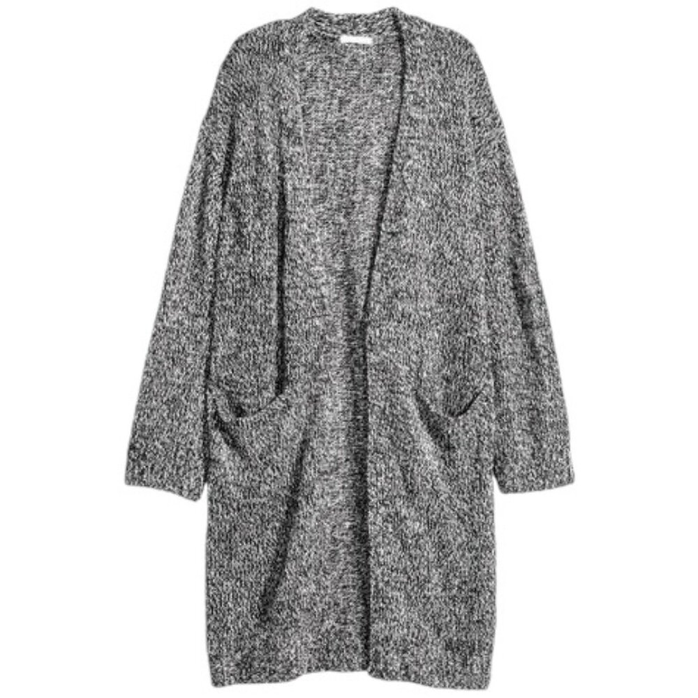 H&M Grey Knit Long Cardigan Size Medium Winter Modest Neutral Warm Cabincore